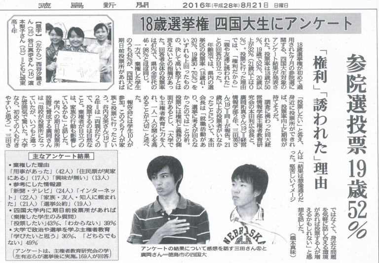 投稿についてもっと詳しく 徳島新聞20160821